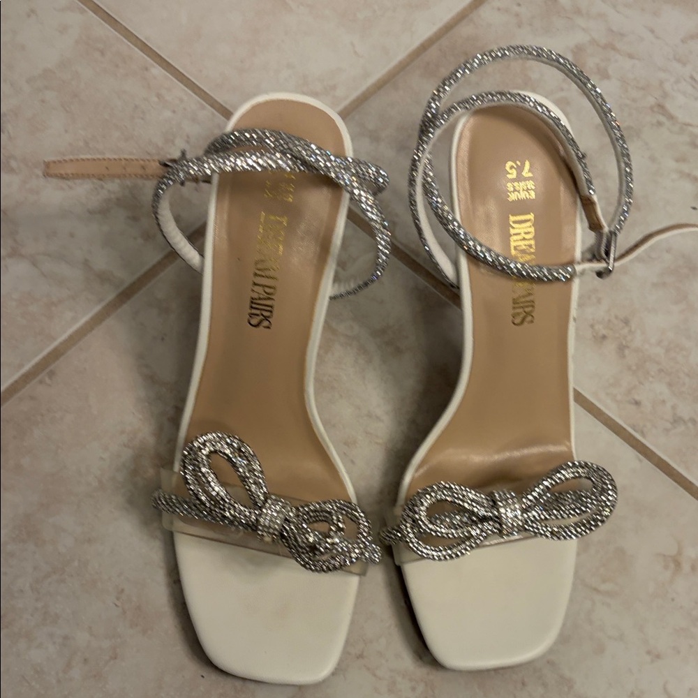 Dream Pairs Silver and Cream Heeled Sandals
